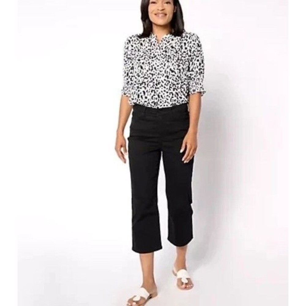 NYDJ High Rise Joni Capri in Cool Embrace - Black Reg 10 Wide Leg Jeans Pants